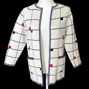 Vintage Lilly of California Sweater Jacket Red White Blue Geometric Pockets S